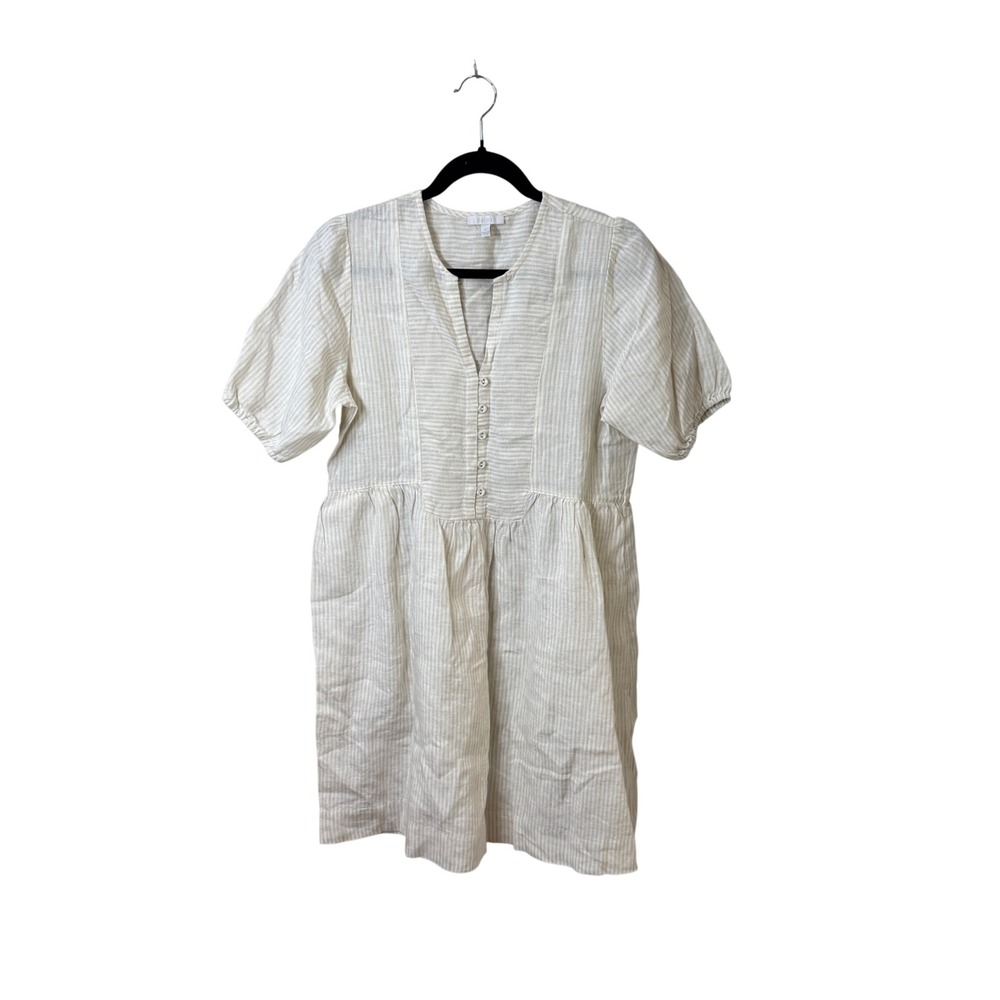 Johnny Was Calme Cream Striped Rayon Silk Blend Babydoll Mini Dress Coastal Sz S